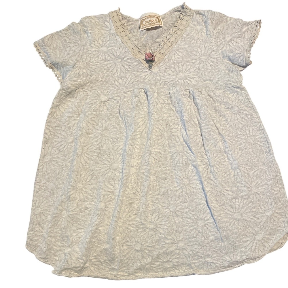 Vintage 90's Bonjour Lace babydoll‎ Short Sleeve V-Neck dress Medium